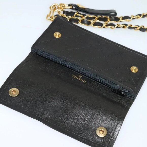 CHANEL Chain Wallet Lamb Skin Black Gold CC Auth bs26777 - Picture 10 of 15